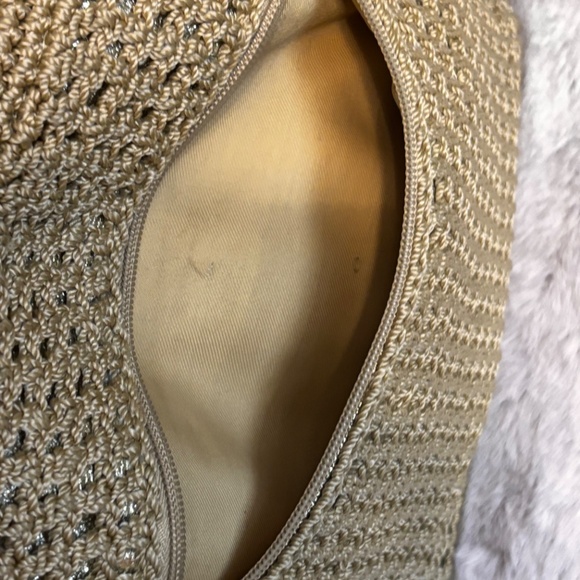 Le Sak Crocheted Handbag Double Straps Handle Gold with Metallic Liner - Picture 4 of 11